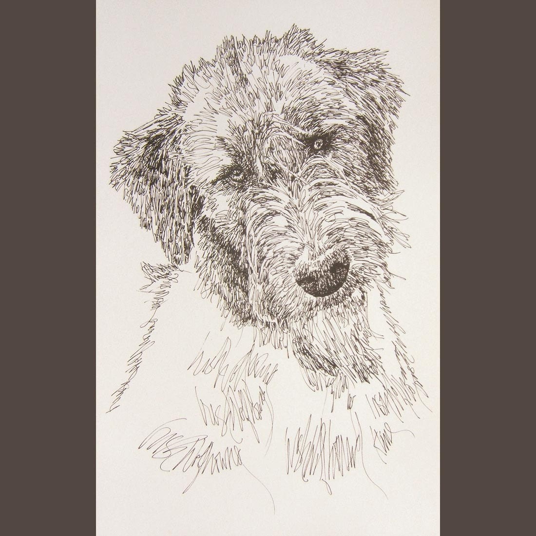 Irish Wolfhound - Artist Kline draws his dog art using only words. Signed 11x17 Lithograph 59/500 - Artist Will Add Your Dogs Name Free