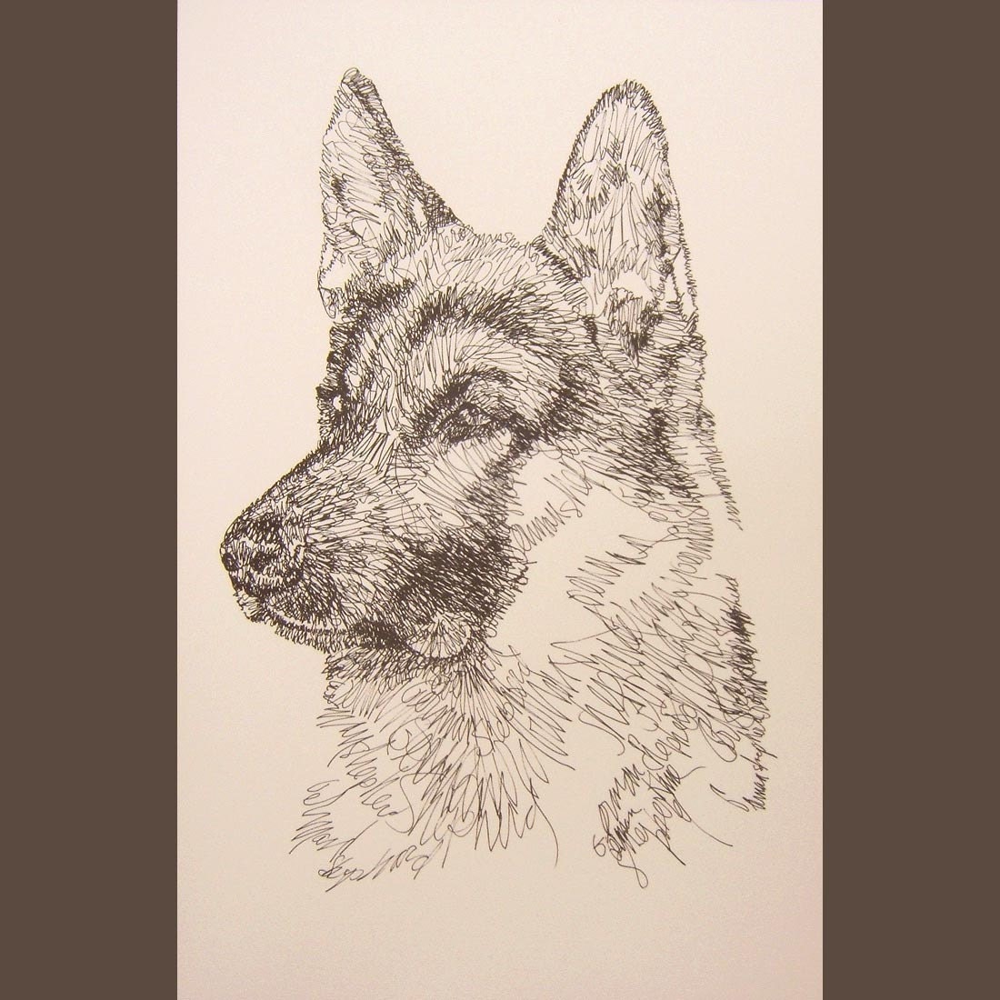 German Shepherd - Artist Kline draws dog art using only words. Signed 11x17 Lithograph 87/500 - Artist Will Add Your Dogs Name Into Art Free