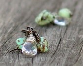 Sea Cluster Earrings -Beach Aqua Gemstone Wire Wrapped Briolette