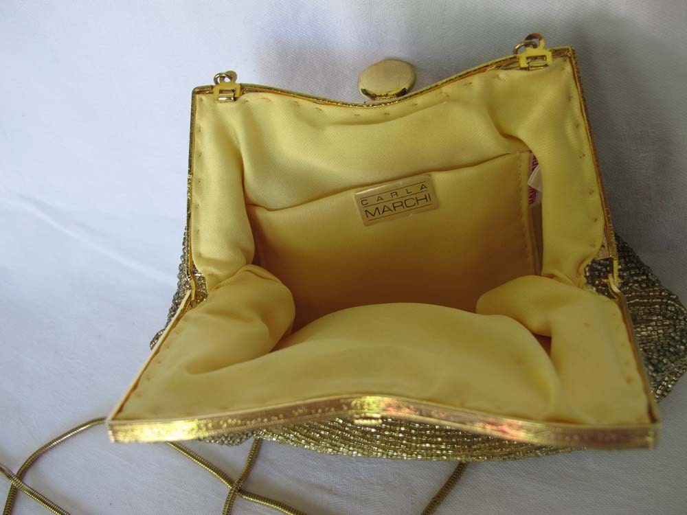 Carla Marchi Evening Bag, Vintage Gold Beaded Purse, Mid Century Fashion
