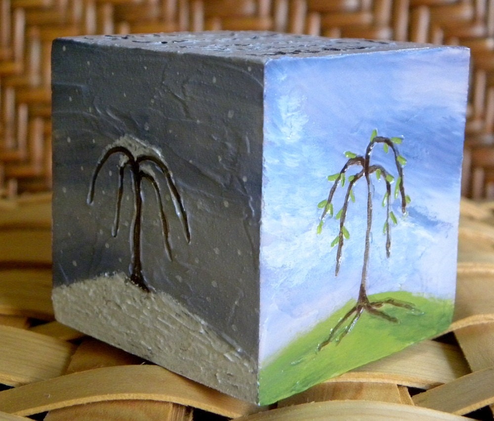 wooden block  inspirational home decor paper weight  folk art hand painted by Maine Artist Beth Doan
