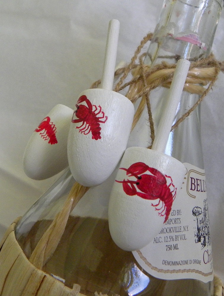 lobster buoys wedding favors decorations nautical wine bottle charms set of 3  hand painted by Maine Artist Beth Doan