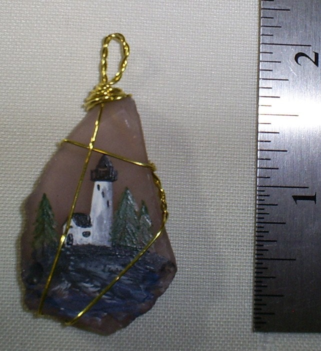 Pendant Glass Lighthouse Handpainted