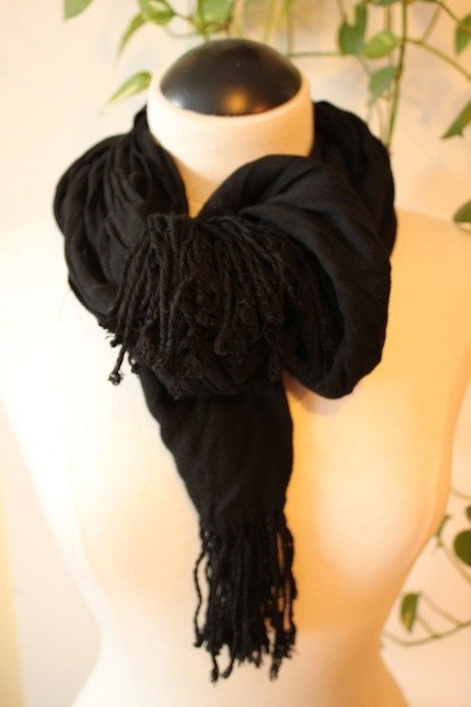 REDUCED minimalist black rayon scarf