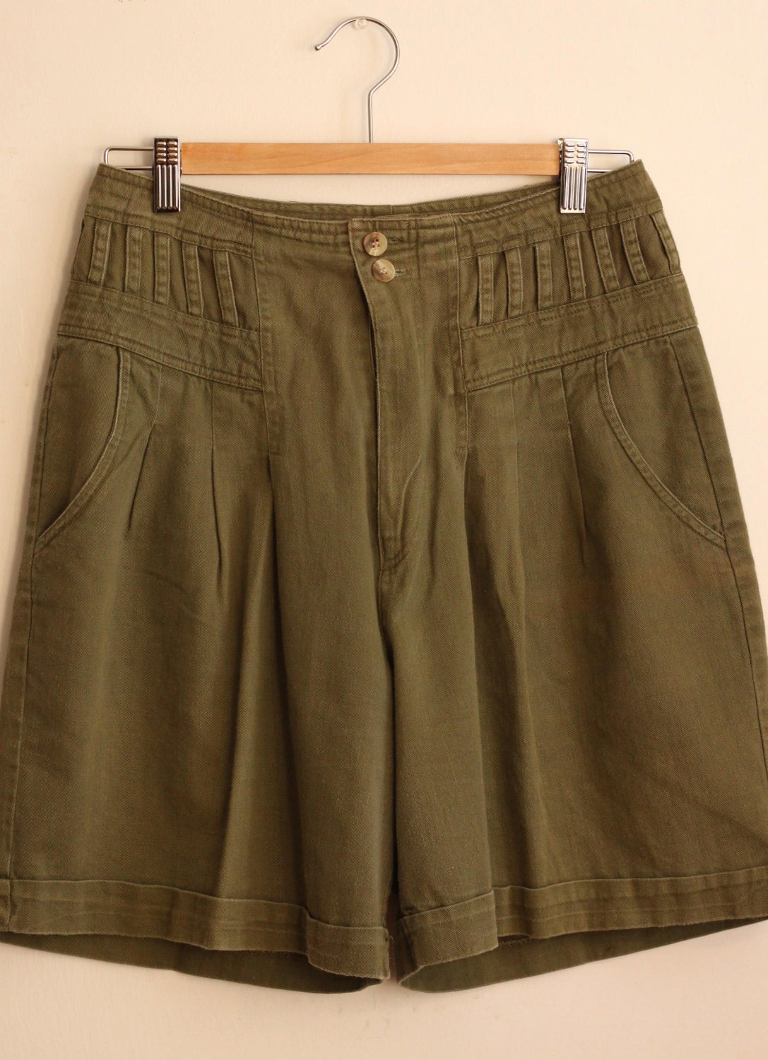 green khaki highwaisted shorts