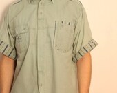 mens green cotton shirt 90s