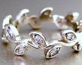 Reserved listing for Jesse.  Engagement ring.  14k white gold leaf ring with diamonds. Leaf engagement ring. Leaf wedding band.