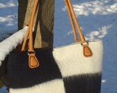 Large Navy Blue and Linen White Checkerboard design wool Tote Handbag Purse