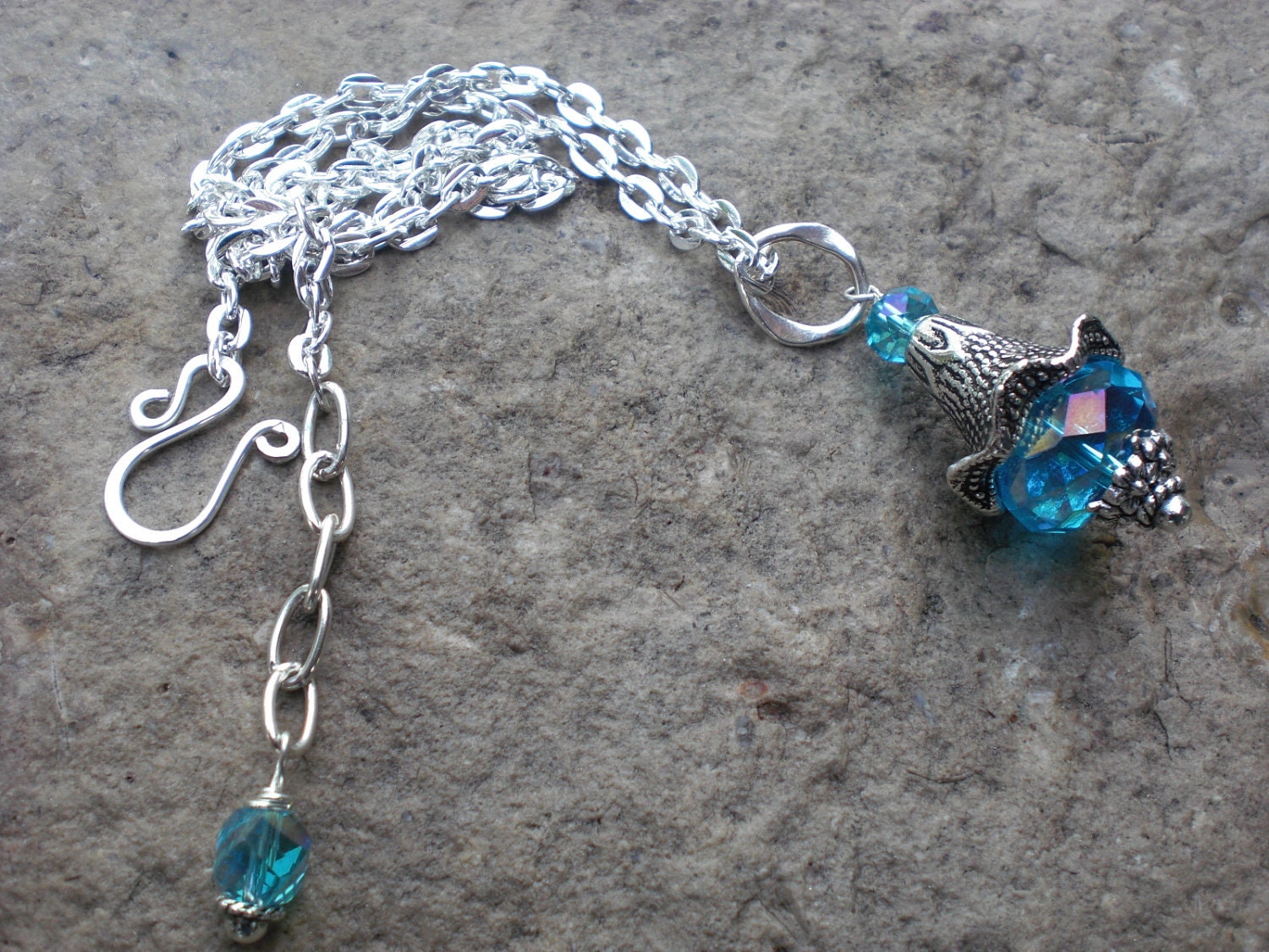 Turquoise Crystal and Silver Necklace