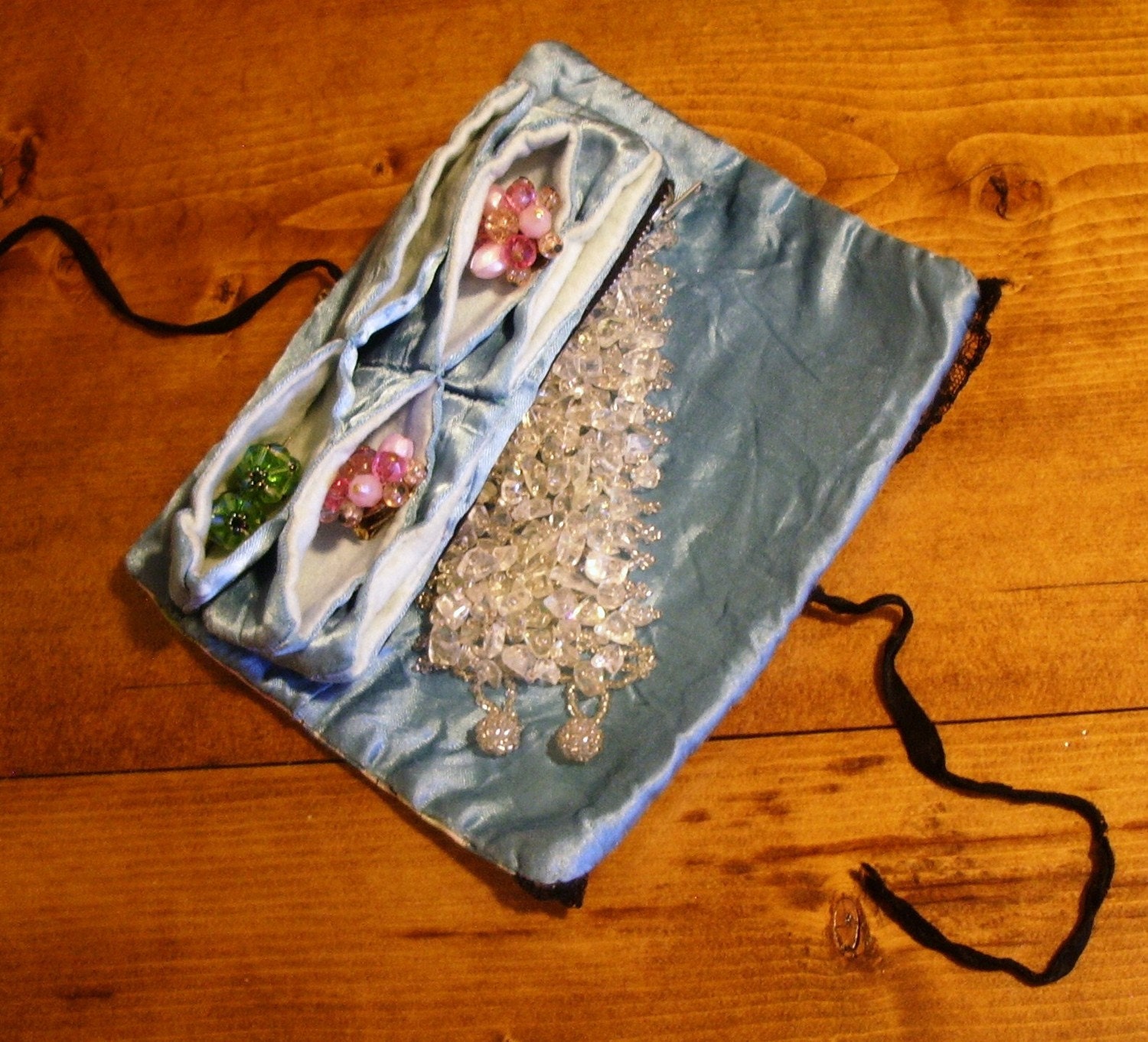 Vintage Satin Travel Jewelry Holder