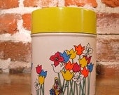 Vintage Round Tin with Floral Design & Yellow Lid