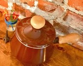 Vintage Mid Century Enamelware Pot with Wood Handles