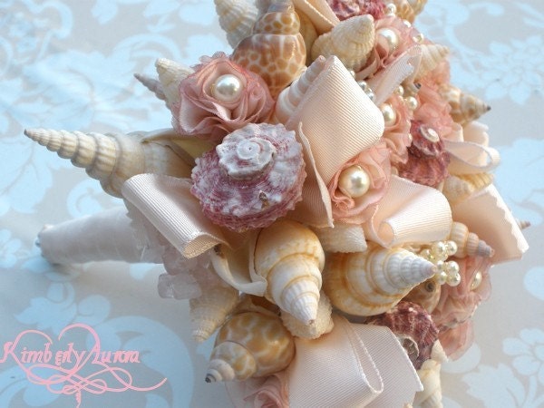 Made to Order Custom Details Bridal Bouquet of Shells and Silk Flowers. DEPOSIT