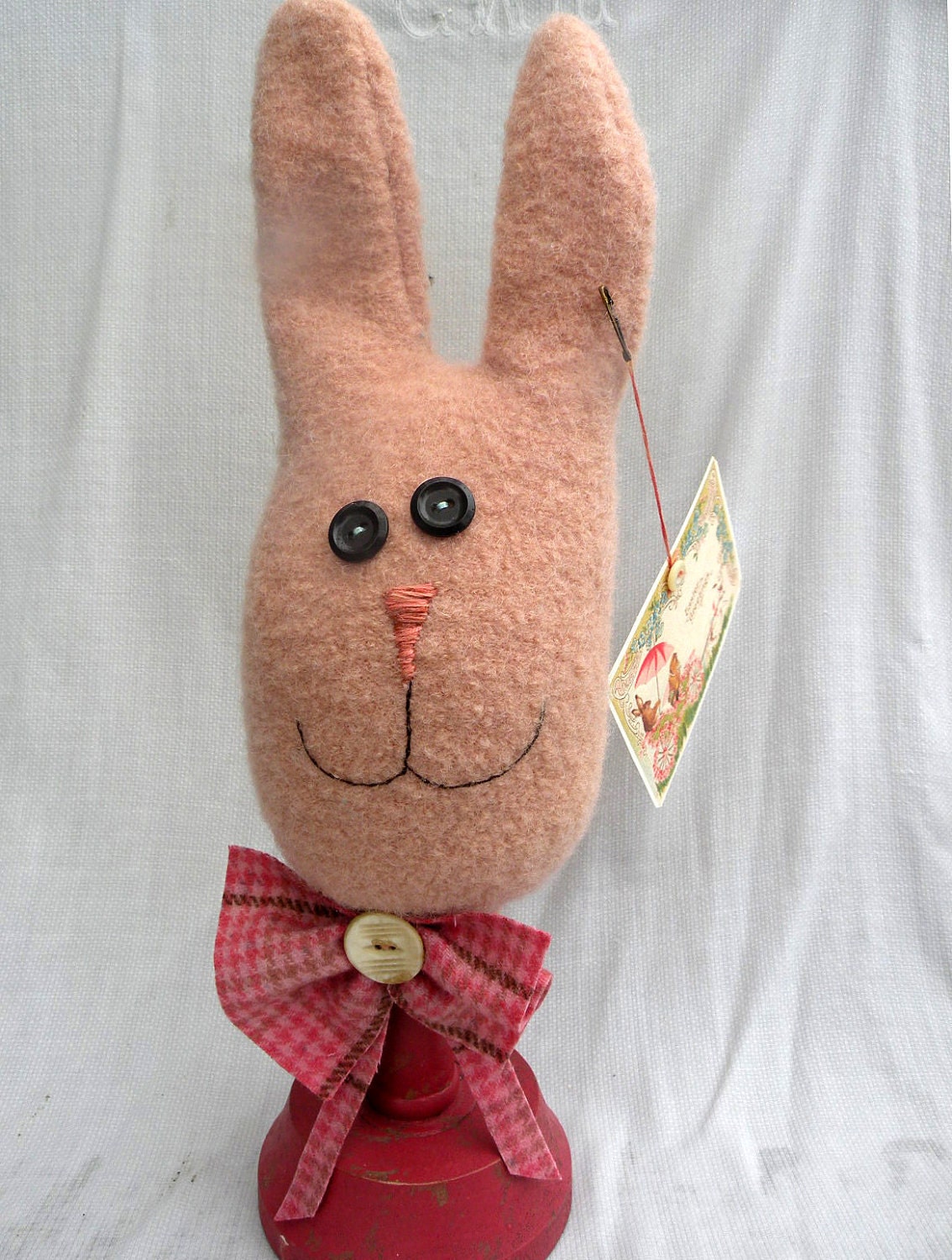 Rabbit Make-Do doll Primitive Bunny Pink Whimsical Bunny OFG Team