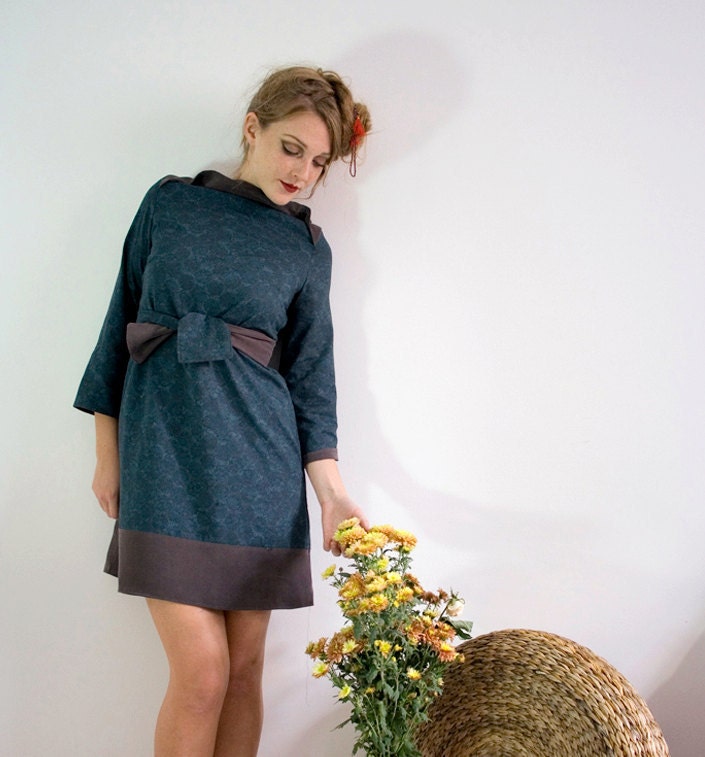 Layered tunic in washed heavy purple Silk and french petrol blue cotton.
