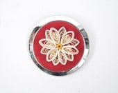 3D Paper Daisy Handmade Red Felt Pin