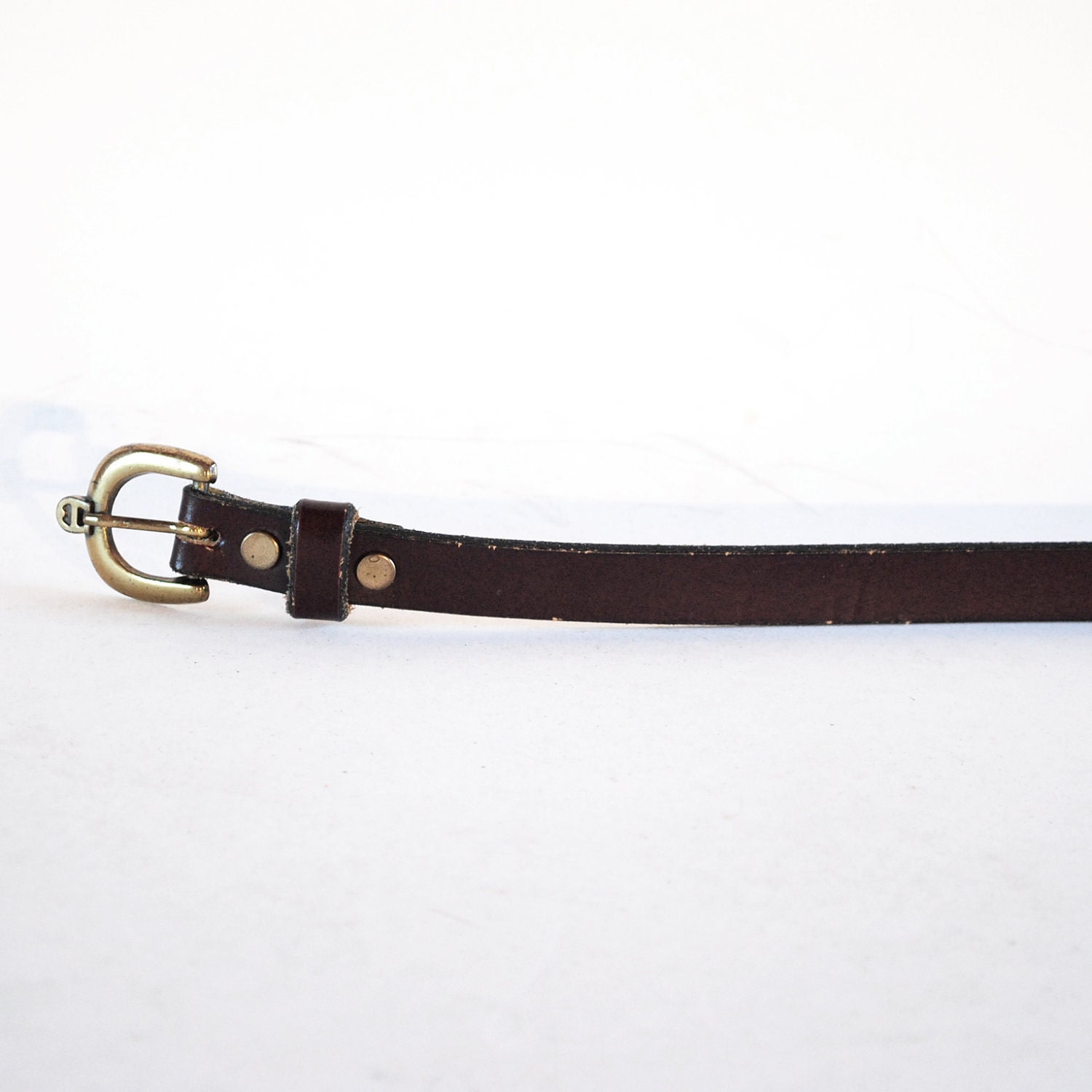 Dark Brown Leather Etienne Aigner Skinny Belt. Extra Small.