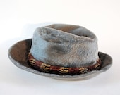 Gray Furry Fedora W Removable Pheasant Feather Round. Made In Italy.