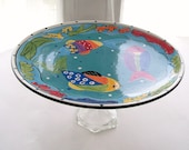 Recycled Topical Dessert Pedestal - Fish China - Glass