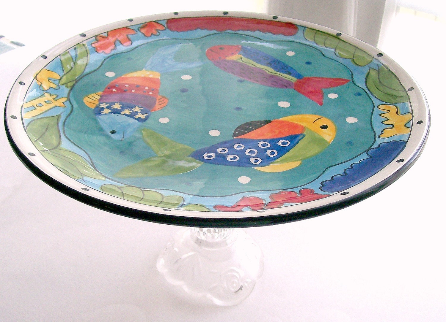 Recycled Topical Dessert Pedestal 2 - Fish China - Glass