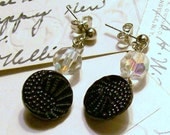 Antique Mourning Button Earrings - Black - Recycled