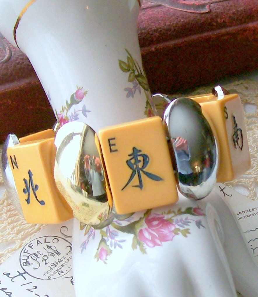Bakelite Mah Jong Bracelet - Recycled - Vintage - Butterscotch