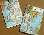 Custom Luggage Tags from recycled maps, atlas pages, set of 2, destination