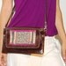 Burgundy Brown Leather Clutch with Tribal Embroidery LAST ONE