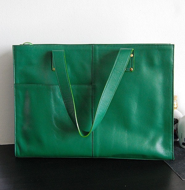 Work n Play in Kelly Green - Stylish Leather Tote and Laptop Bag CLOSING SALE LAST ONE