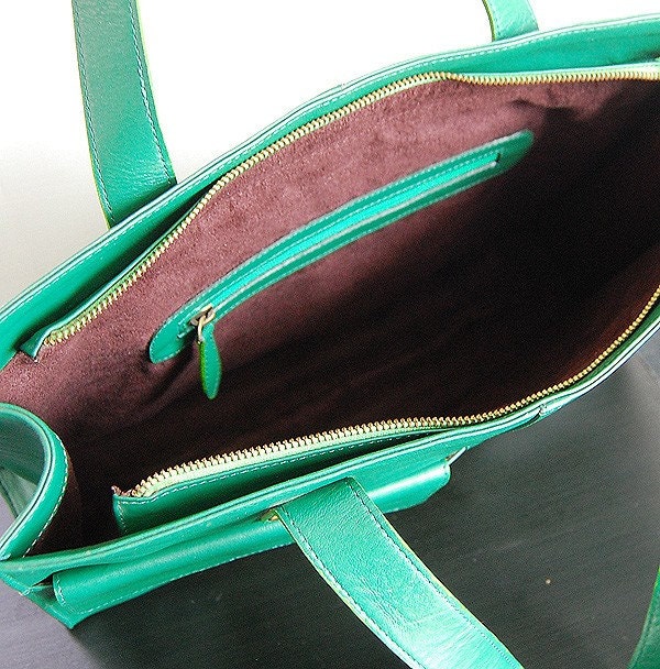 Work n Play in Kelly Green - Stylish Leather Tote and Laptop Bag CLOSING SALE LAST ONE