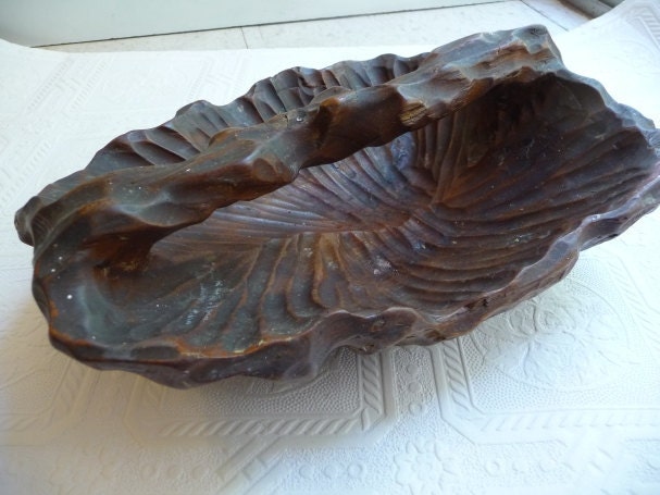 Vintage Basket Wooden Bowl Vintage Wood Bowl Carved Look Basket Handle Display Unique Home Decor Centerpiece Coffee Table Wood Basket