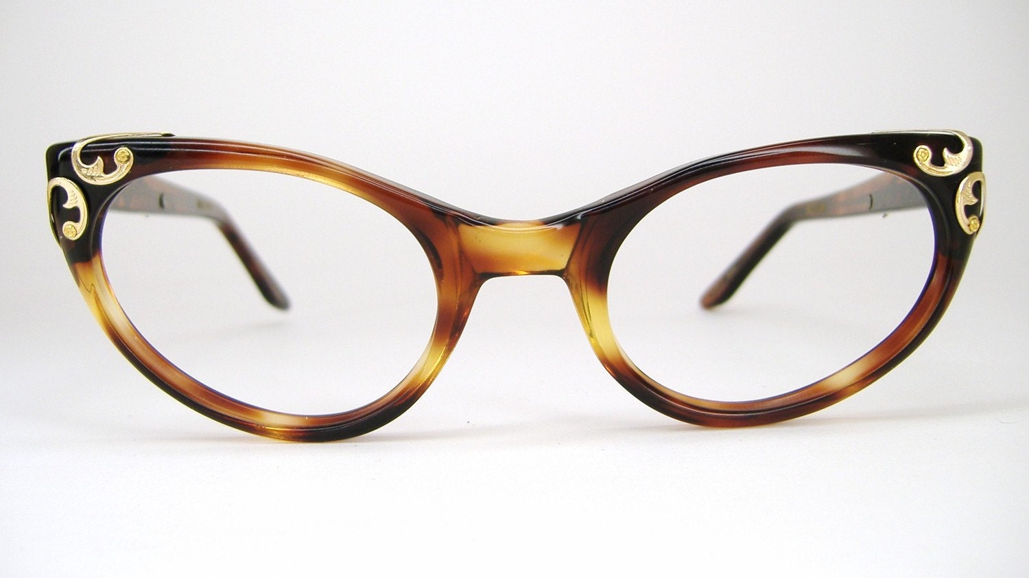 Vintage Womens 50s Tortoise Cat Eye Eyeglasses Harlequin Frame NOS