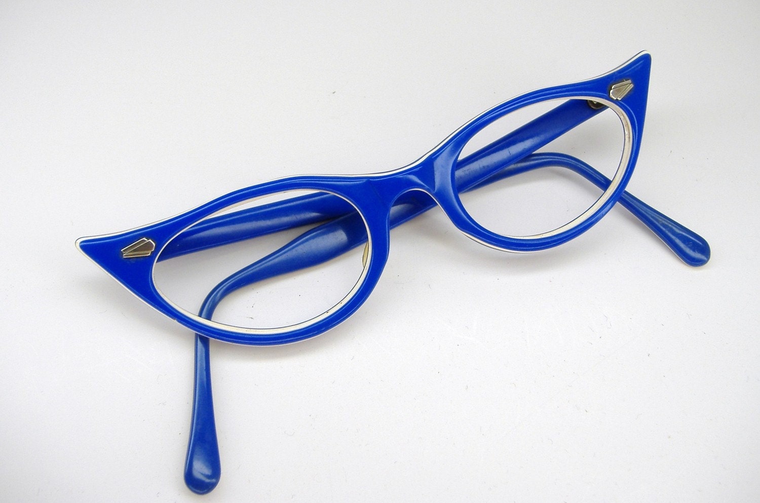 Vintage 50s Sapphire Blue Cat Eye Eyeglasses Frames