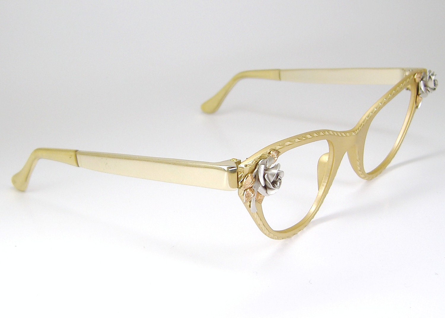 Vintage Tura Cat Eye Eyeglasses Frame with Silver Rose NOS