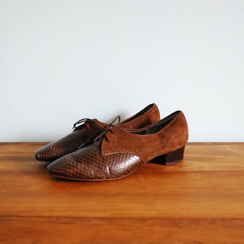 60's BROGUE Oxfords REPTILE and Suede size 8