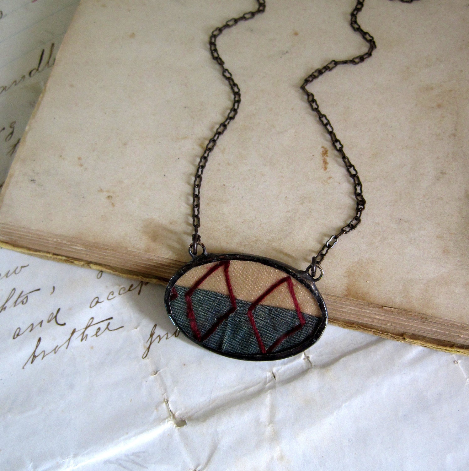 Vintage Crazy Quilt Necklace Jewelry Embroidery