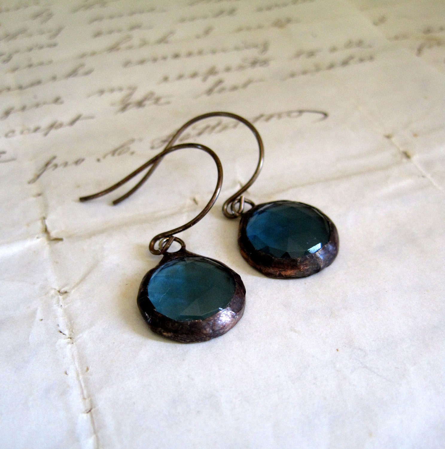 Steel Blue Faceted Glass Earrings