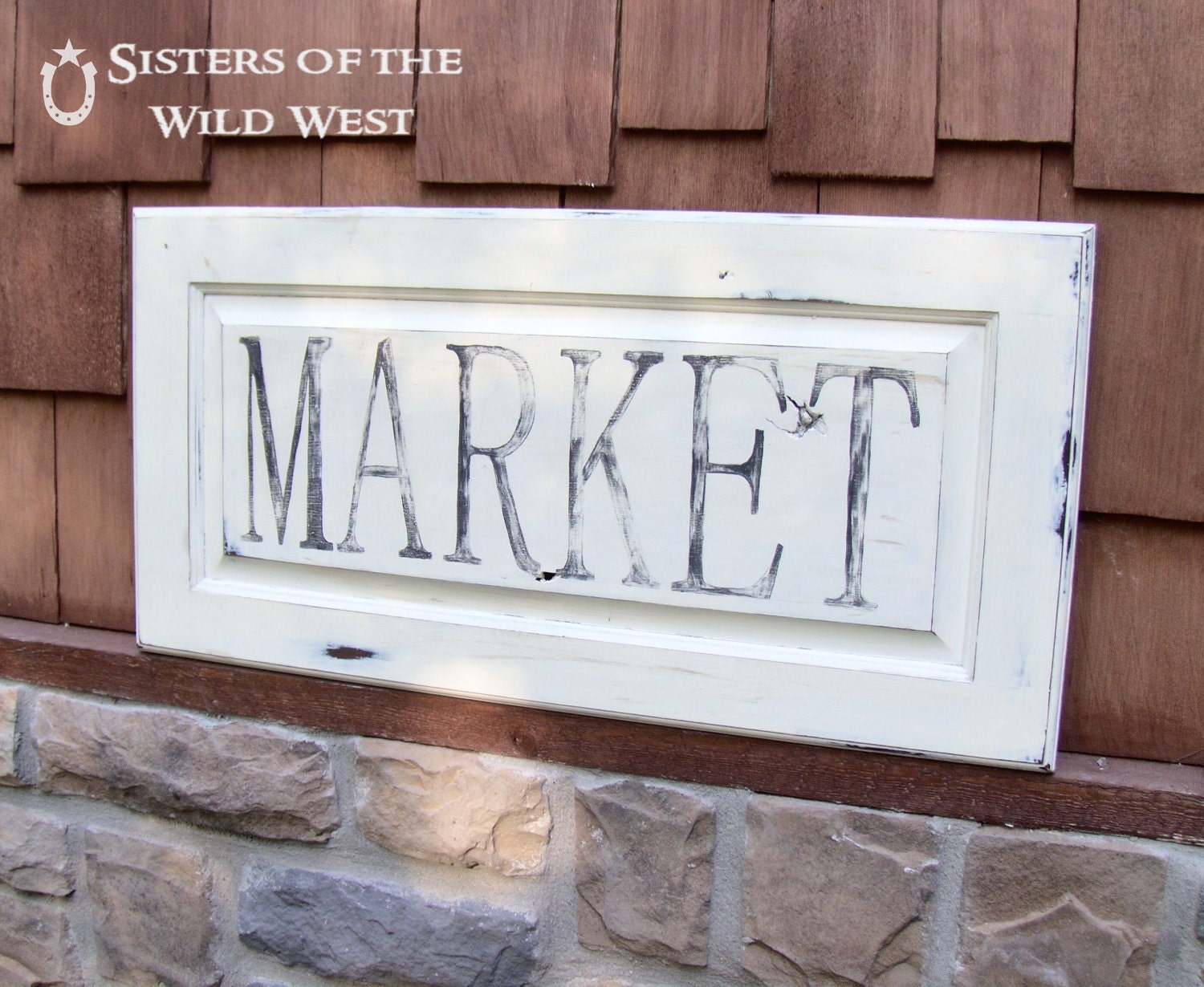 Handpainted Distressed White Market Sign
