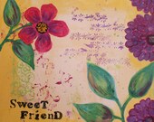 Friend, Original Painting, Flowers, 12 x 12 Canvas, Floral Wall Art Gift for Best Friend