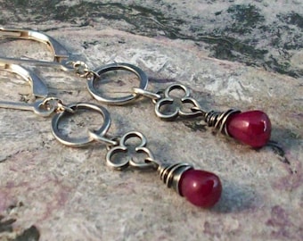 Ruby and Sterling Silver Trefoil Earrings