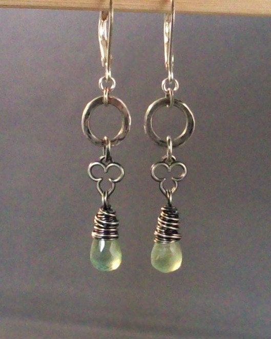 Green Prehnite Gemstone Sterling Silver Trefoil Earrings