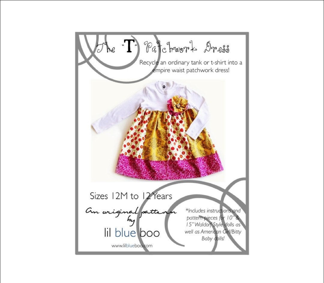 DIY PDF Pattern and Tutorial - T Patchwork Dress - Sizes 12M to 12 Years