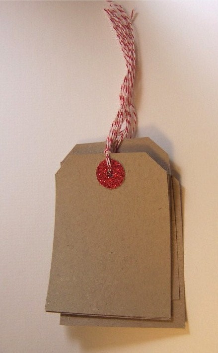 kraft shipping tags with red accents - set of 6
