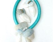 Designer Vintage Statement OOAK Shell Necklace Earring Handmade Turquoise Jewelry Set Beach Resort Seaside Ocean Shells, Free US Shipping