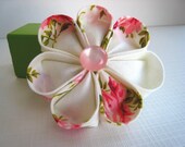 Pink Rose Vintage Fabric Flower Alligator Clip