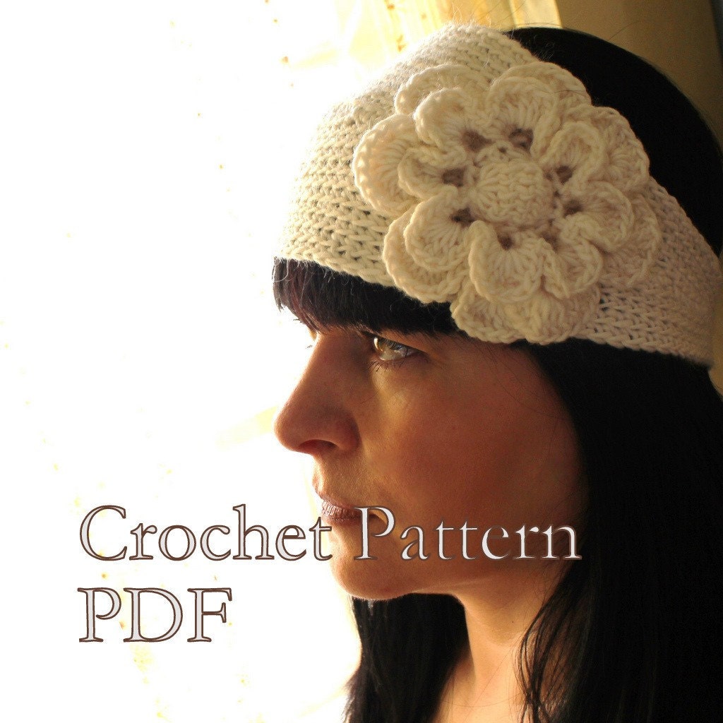 CROCHET PATTERN - Headband With Flower Crochet Pattern Looks Like Knitted