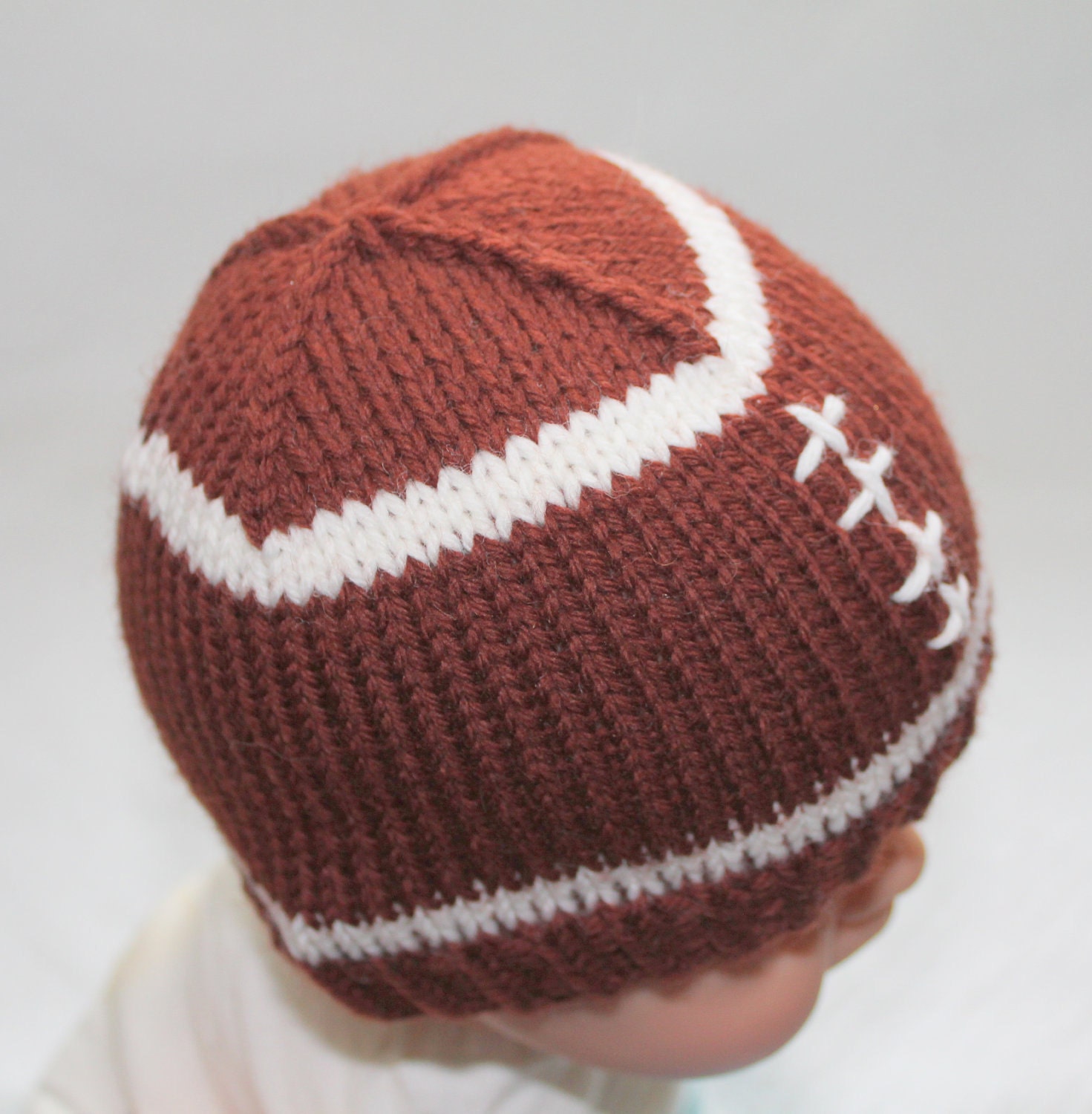 KNITTING PATTERN - Football Baby Hat  Size 0 to 3 and 6 to 12 Months Knitted in the Round