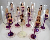 Twelve Painted Bridesmaid, Bridal Party personalized Wine Glasses -Custom Caricatures Handpainted to their Likeness-Unique Gift