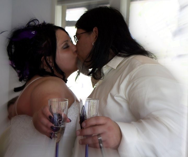 Hand Painted Amethyst Purple and Black Paisley/Damask Personalized Champagne Flutes