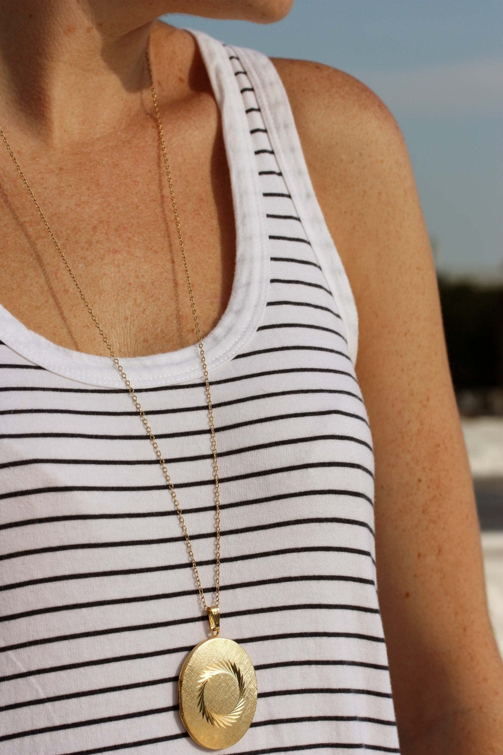 Long Gold Vintage Locket Necklace